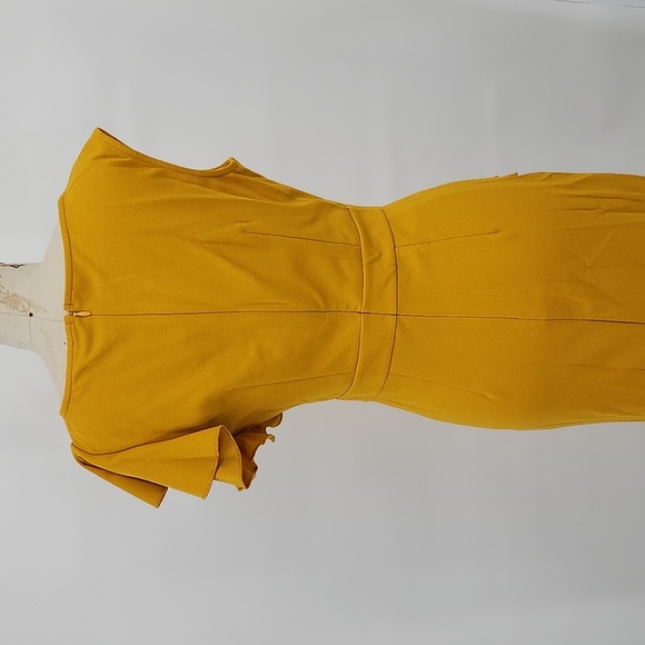 Miusol Ruffled Trim Slit Hem Midi Yellow Dress Size M - Picture 5 of 9